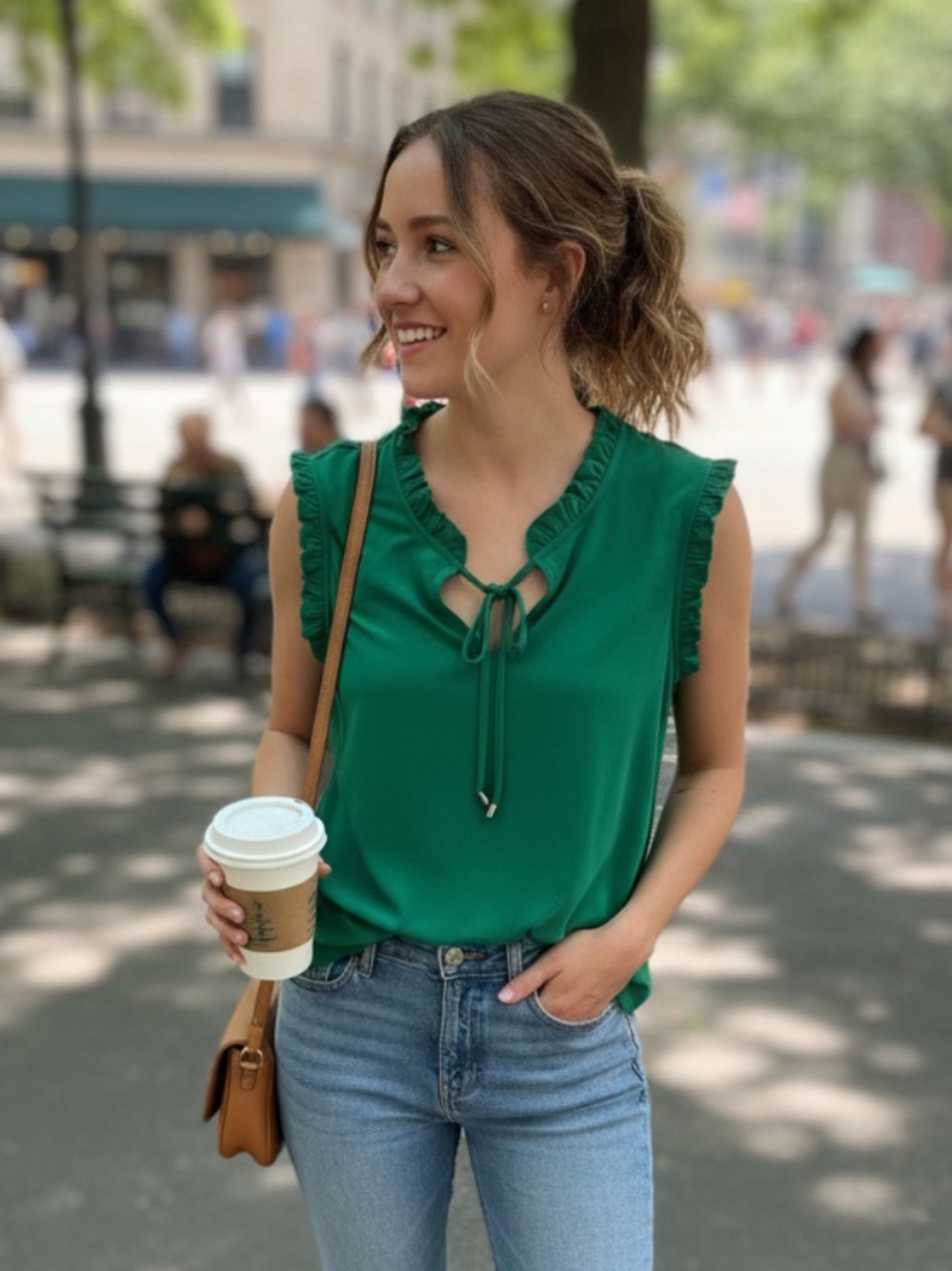 ✨ Tahari Green Sleeveless Blouse | Size 1X | NWT | Ruffle Detail ✨